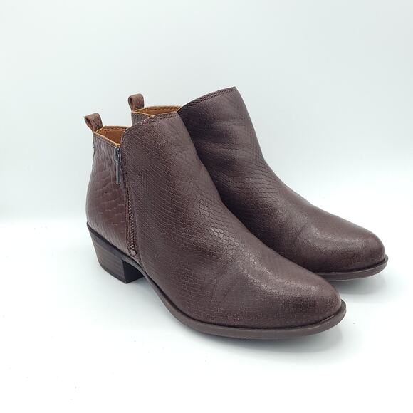 Lucky Brand Basel Reishi Snake Print Leather Booties brown women's size 9.5 - Picture 2 of 10